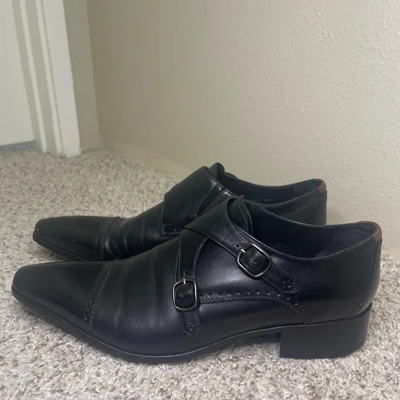 Katharine Hamnett London Black Leather Double Monk Strap Dress Shoes Mens
